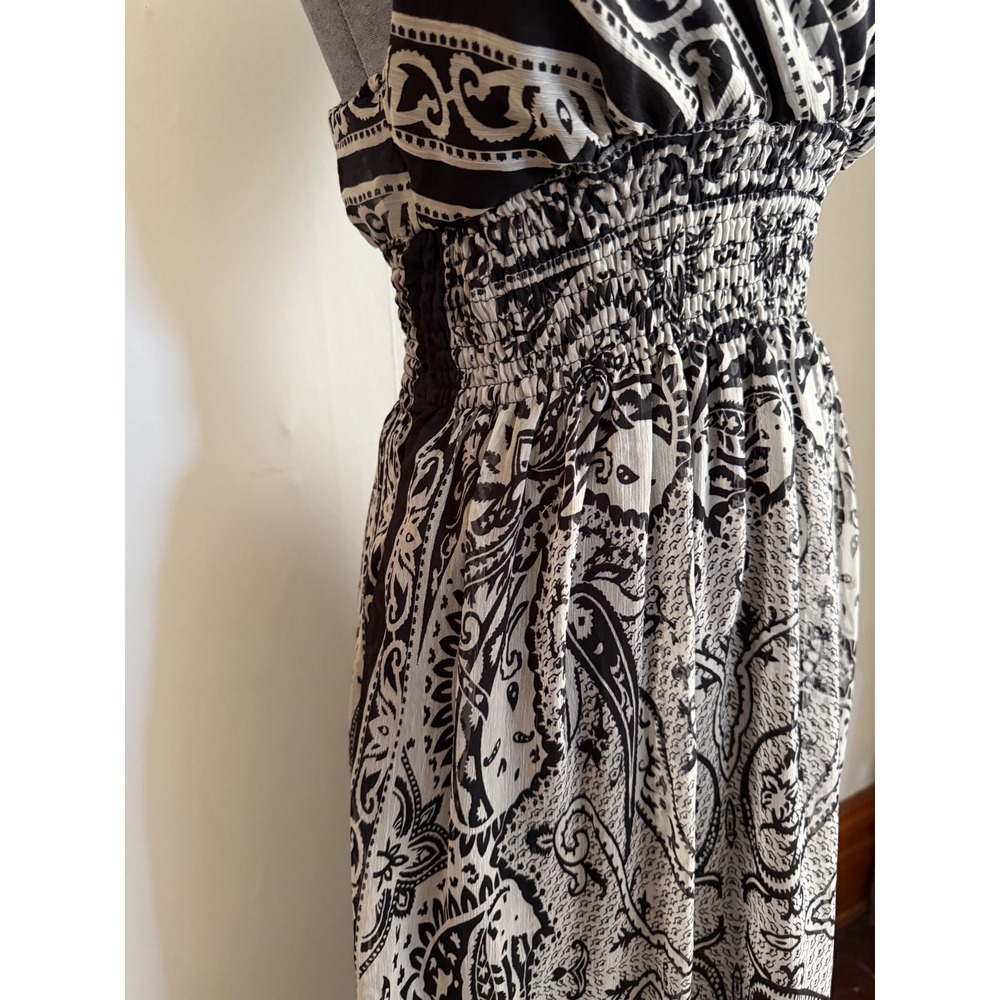 Y2k Black White Paisley Chiffon Smocked Maxi Dress Size M Boho hippie Strappy - Picture 6 of 9